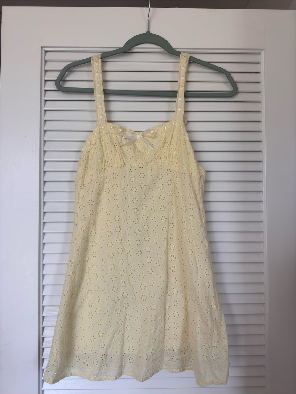 Altar'd State Soft Yellow Eyelet Mini Dress